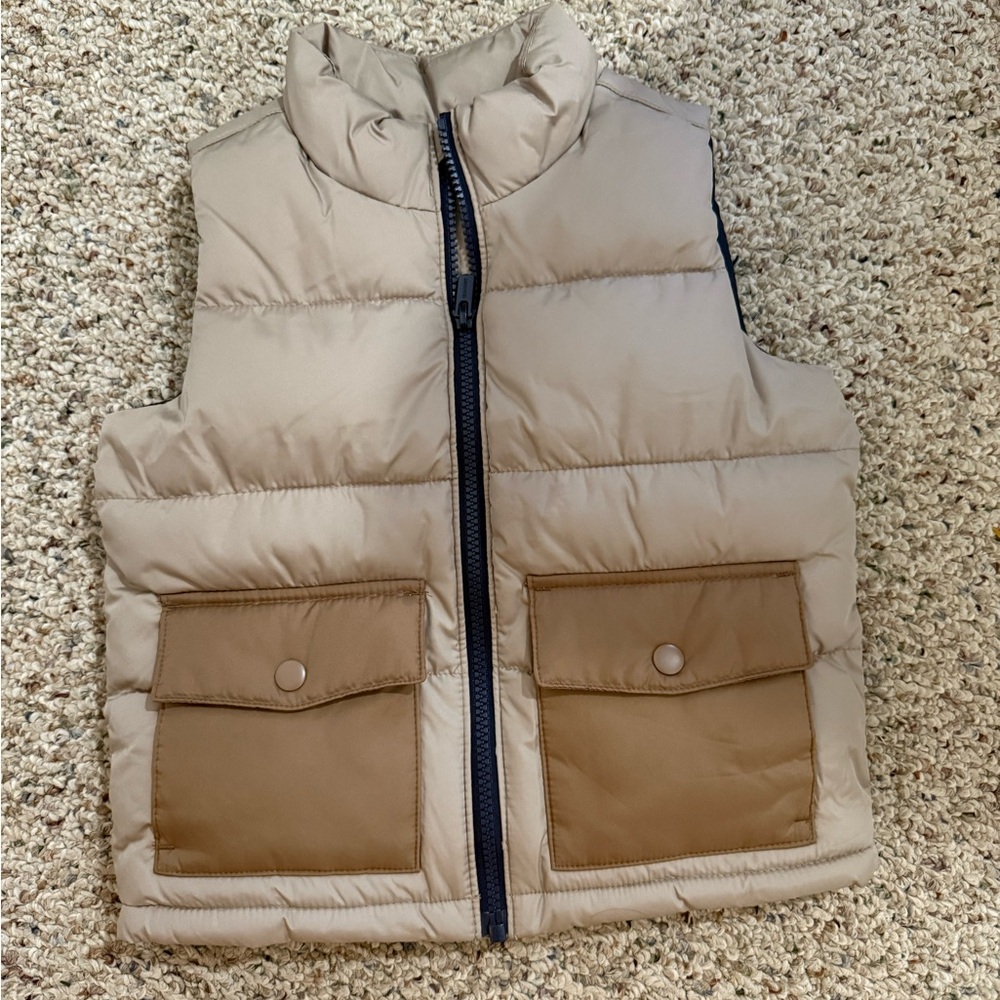 Old Navy Beige and Dark Brown Puffer Vest
